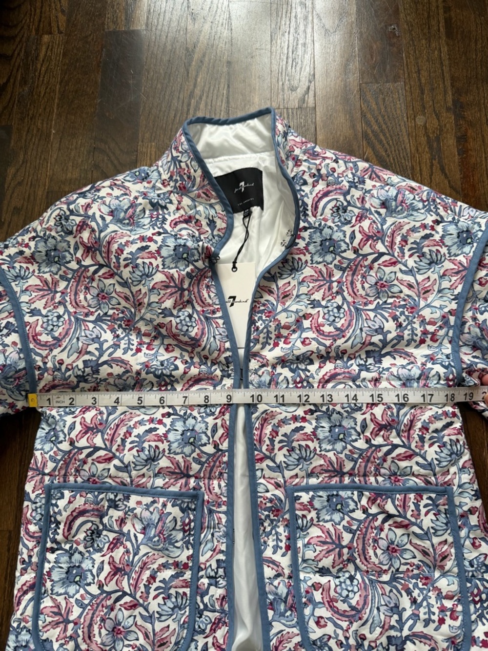 7 For All Mankind Quilted Floral Jacket in Blue and Pink - Picture 5 of 8